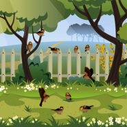Illustration: Spatzen In Einem Garten
