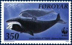 Zeichnung zweier Grönlandwale auf einer Briefmarke