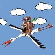 Zugvogeltaxi. Grafik: BfN Hamster Konstantin Sitzt Auf Einem Fliegenden Storch