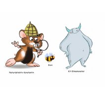 Cartoon: Figuren Konstantin, Bieni und Kit Klimamonster